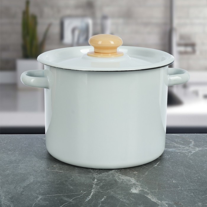 Кастрюля цилиндрическая 3,5 л, цвет белый, ручка-кнопка