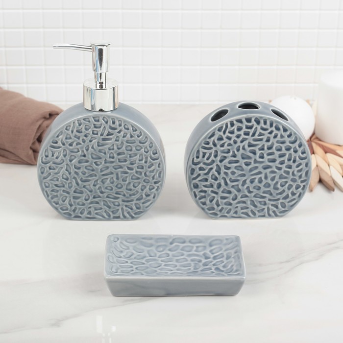 Набор для ванной 3 предмета: дозатор, мыльница, стакан
