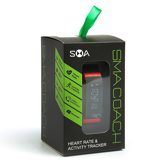 Фитнес-браслет SMA Coach, с оптическим датчиком пульса и давления, красный