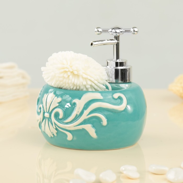 Дозатор для моющего средства 400 мл "Версаль", с губкой, цвет бирюзовый