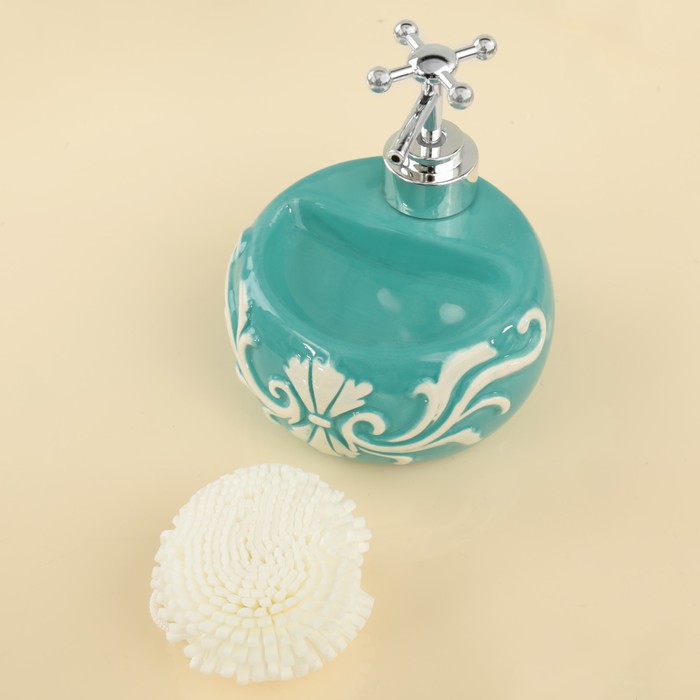 Дозатор для моющего средства 400 мл "Версаль", с губкой, цвет бирюзовый