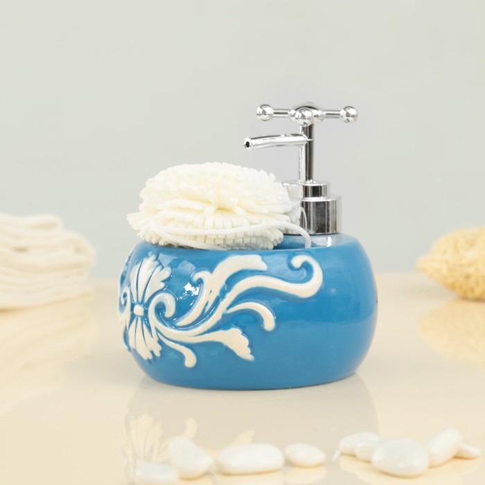 Дозатор для моющего средства 400 мл "Версаль", с губкой, цвет синий