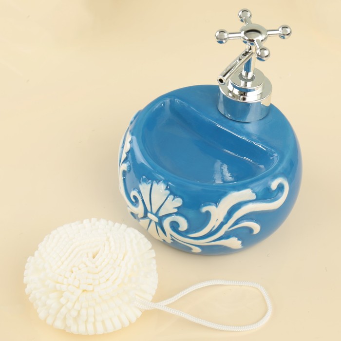 Дозатор для моющего средства 400 мл "Версаль", с губкой, цвет синий