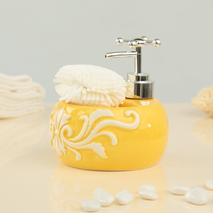 Дозатор для моющего средства 400 мл "Версаль", с губкой, цвет желтый