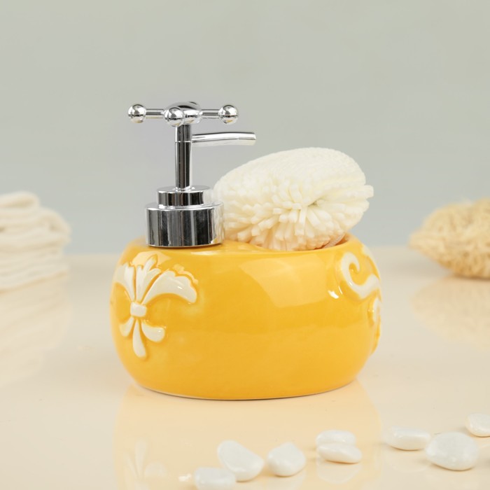 Дозатор для моющего средства 400 мл "Версаль", с губкой, цвет желтый