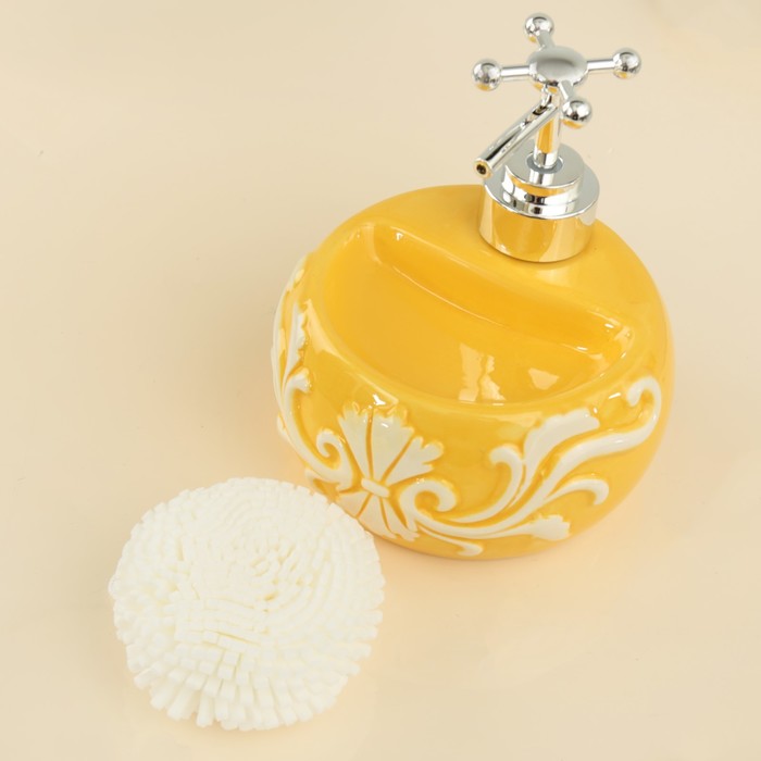 Дозатор для моющего средства 400 мл "Версаль", с губкой, цвет желтый