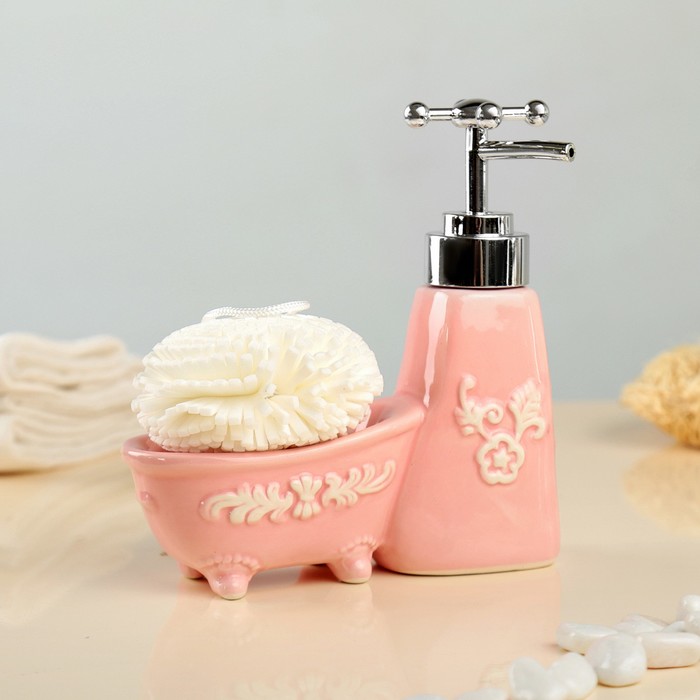 Дозатор для моющего средства 200 мл "Авиньон", с губкой, цвет розовый