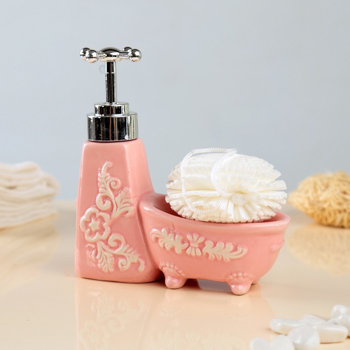Дозатор для моющего средства 200 мл "Авиньон", с губкой, цвет розовый