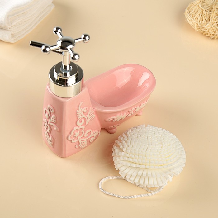 Дозатор для моющего средства 200 мл "Авиньон", с губкой, цвет розовый