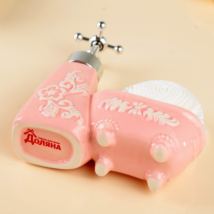 Дозатор для моющего средства 200 мл "Авиньон", с губкой, цвет розовый