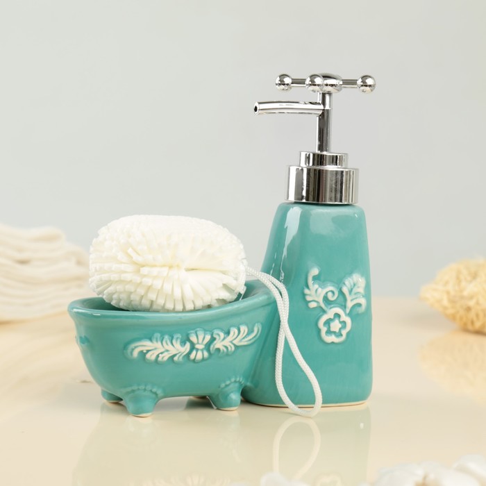 Дозатор для моющего средства 200 мл "Авиньон", с губкой, цвет бирюзовый