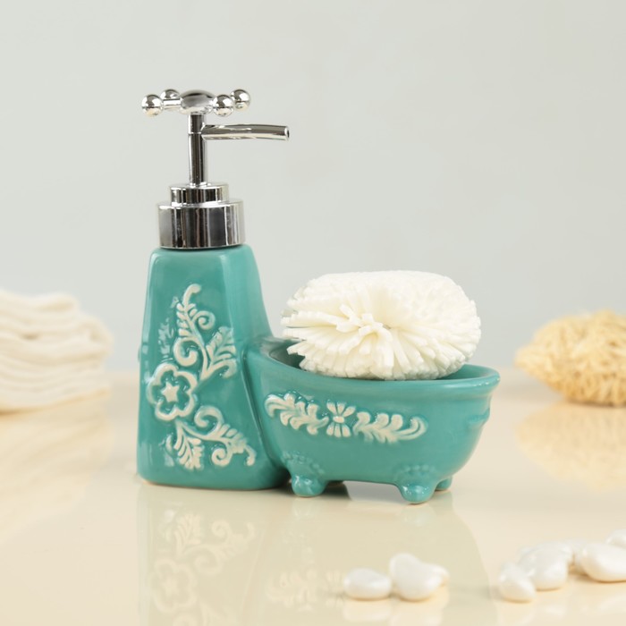 Дозатор для моющего средства 200 мл "Авиньон", с губкой, цвет бирюзовый