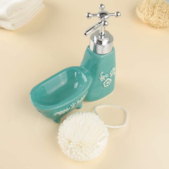Дозатор для моющего средства 200 мл "Авиньон", с губкой, цвет бирюзовый