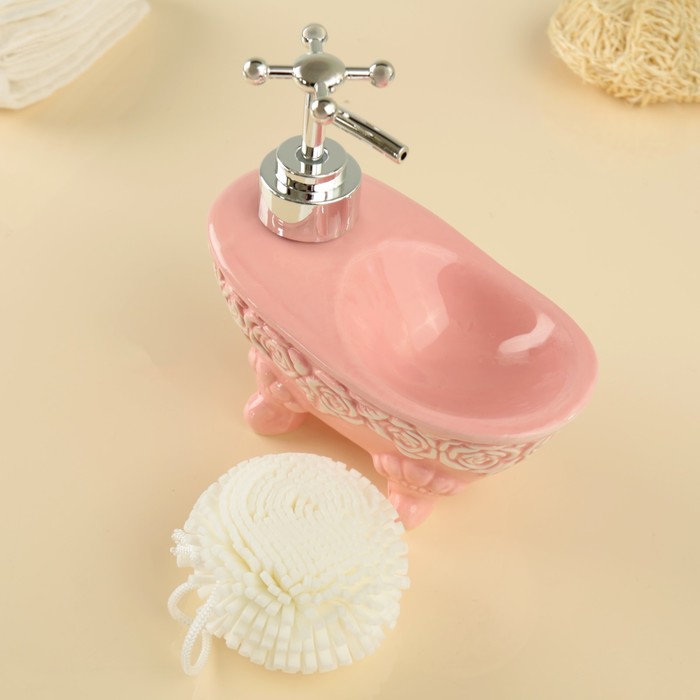 Дозатор для моющего средства 200 мл "Лусон", с губкой, цвет розовый