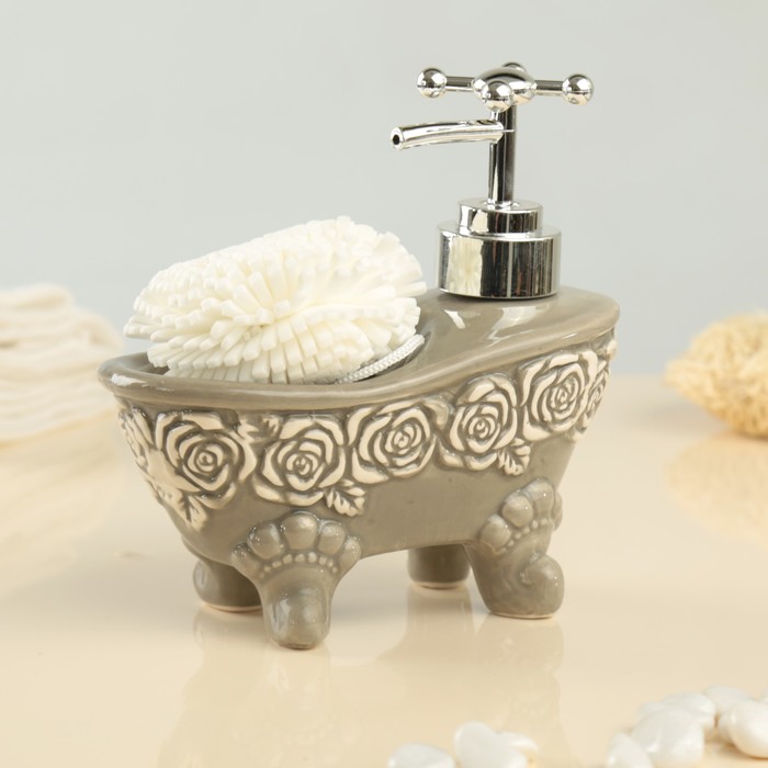 Дозатор для моющего средства 200 мл "Лусон", с губкой, цвет бежевый