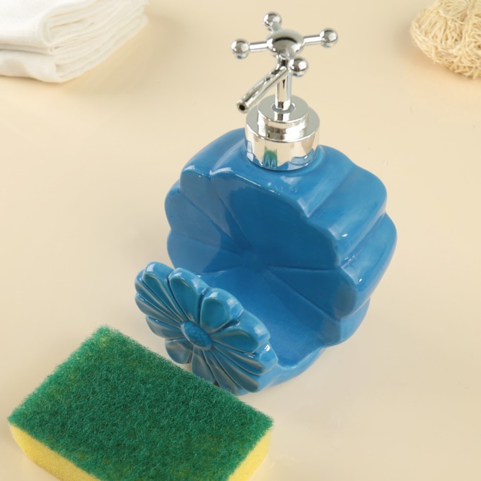 Дозатор для моющего средства 370 мл "Холо", с губкой, цвет синий