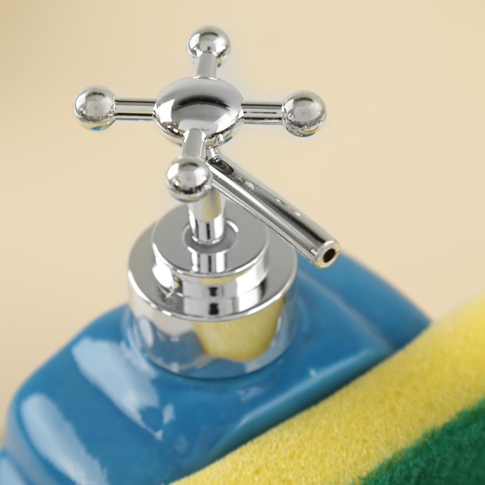 Дозатор для моющего средства 370 мл "Холо", с губкой, цвет синий