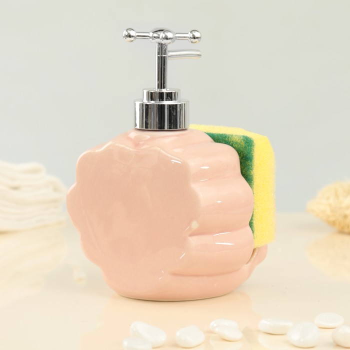 Дозатор для моющего средства 370 мл "Холо", с губкой, цвет персиковый