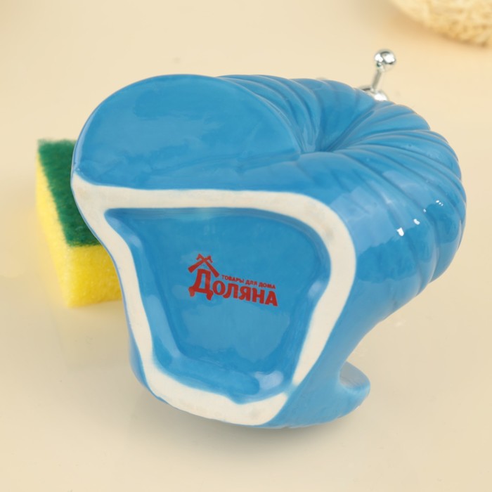 Дозатор для моющего средства 400 мл "Ракушка", с губкой, цвет синий