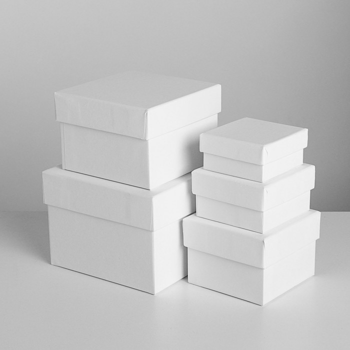 Набор коробок 5в1 "Сливочный холст", с тиснением, 12 х 12 х 9 - 6 х 6 х 3 см