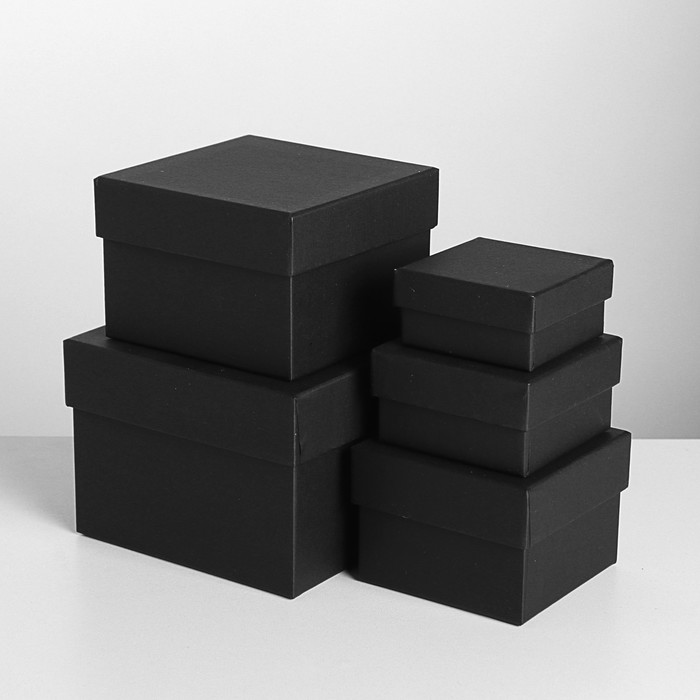 Набор коробок 5в1 "Чёрная ребристая", с тиснением, 12 х 12 х 9 - 6 х 6 х 3 см