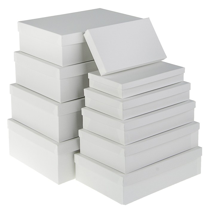 Набор коробок 10в1 "Белая штукатурка", с тиснением, 36,5 х 26,5 х 12 - 23 х 13 х 3 см