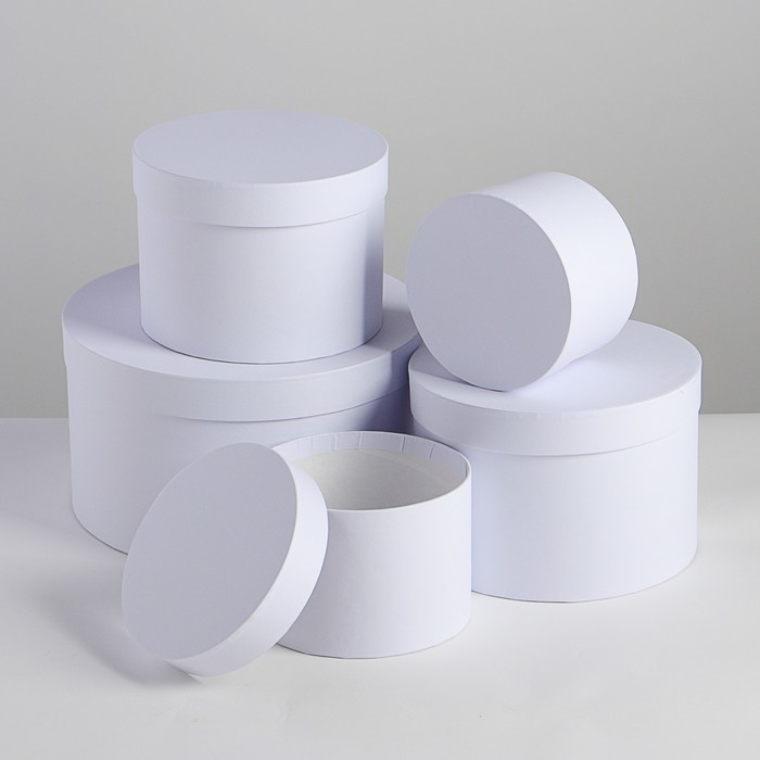 Набор круглых коробок 5в1 "Зелёный холст" 30 х 30 х 17 - 15 х 15 х 10 см