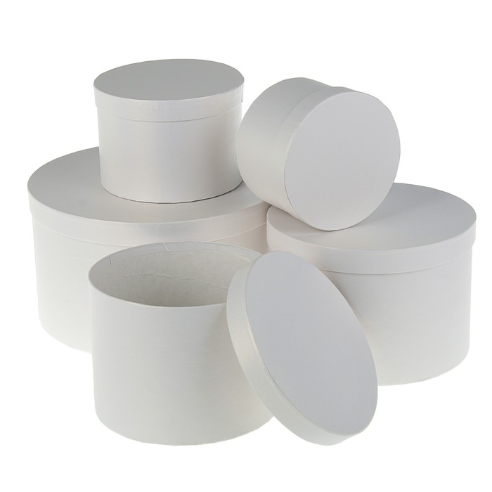 Набор круглых коробок 5в1 "Белый жемчуг", однотонные, 30 х 30 х 17 - 15 х 15 х 10 см