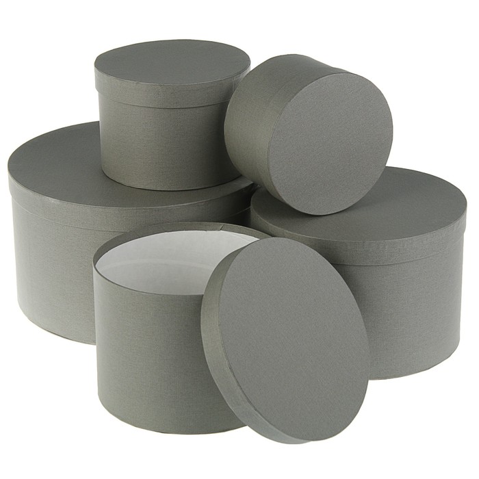 Набор круглых коробок 5в1 "Серая штукатурка", с тиснением, 30 х 30 х 17 - 15 х 15 х 10 см