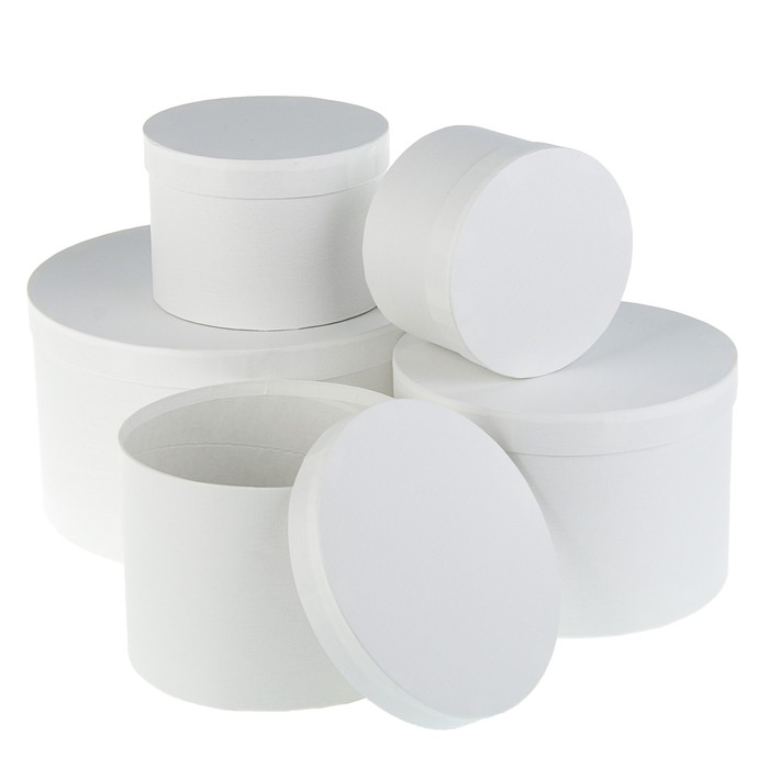 Набор круглых коробок 5в1 "Белая штукатурка", с тиснением, 30 х 30 х 17 - 15 х 15 х 10 см