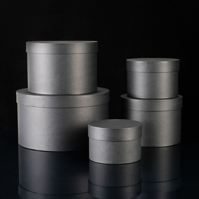 Набор круглых коробок 5в1 "Чёрная ребристая", 30 х 30 х 17 - 15 х 15 х 10 см