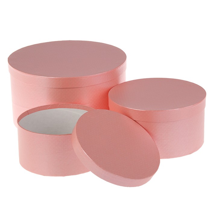 Набор круглых коробок 3в1 "Розовая сетка", с тиснением, 30 х 30 х 15 - 20 х 20 х 10 см