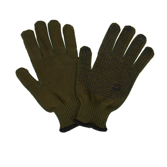 Перчатки, х/б, вязка 10 класс, 5 нитей, 3-слойные, размер 10, с ПВХ протектором, «Олива»
