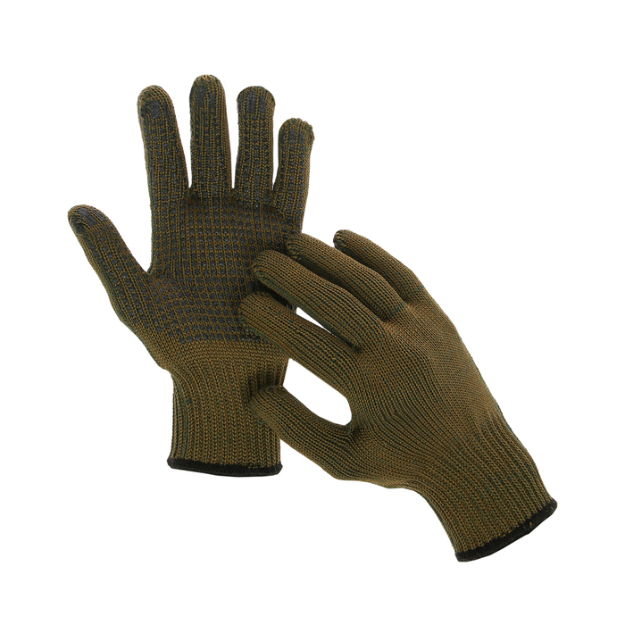 Перчатки, х/б, вязка 7 класс, 5 нитей, 3-слойные, размер 10, с ПВХ протектором, «Олива»
