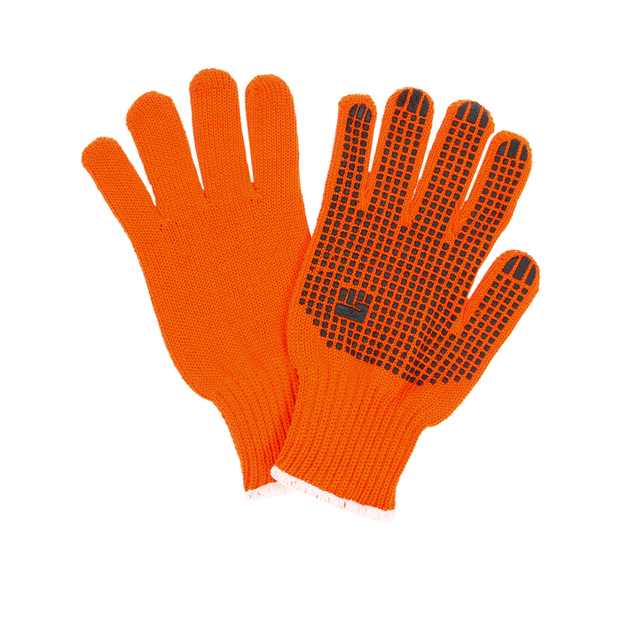 Перчатки, х/б, вязка 7 класс, 5 нитей, 3-слойные, размер 10, с ПВХ протектором, оранжевые