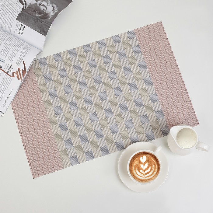 Салфетка кухонная "Шахматы" 45,5х30 см, цвет бежево-голубой