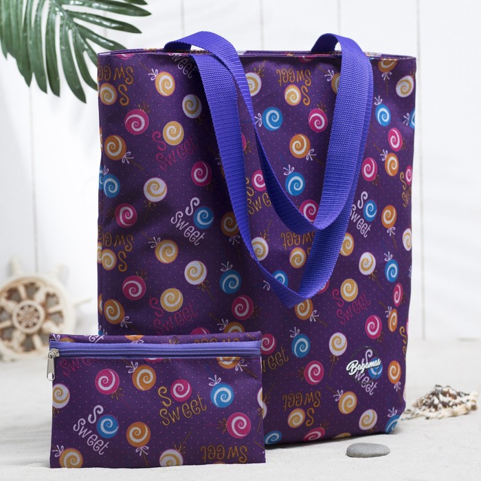 Сумка летняя "Сладость", с косметичкой, отдел на молнии, цвет сиреневый