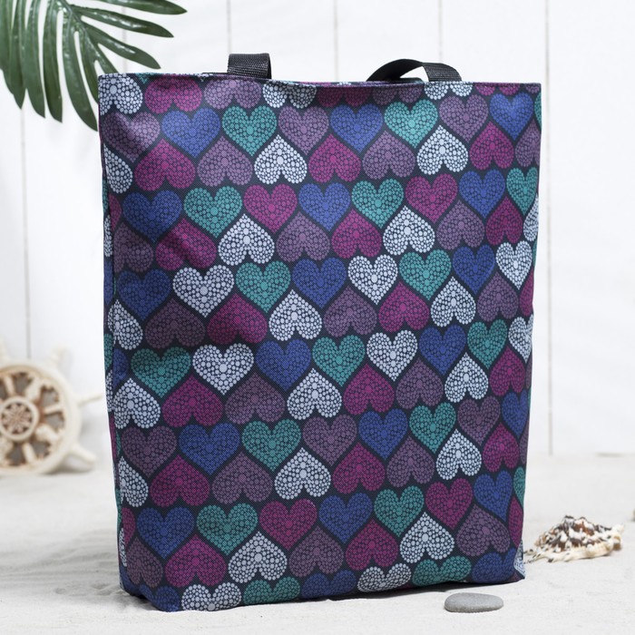 Сумка летняя, с косметичкой, отдел на молнии, принт чёрный/сердца