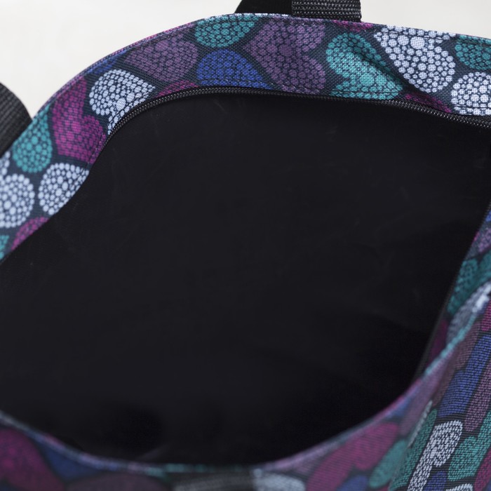 Сумка летняя, с косметичкой, отдел на молнии, принт чёрный/сердца