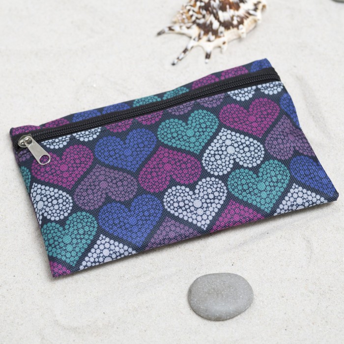 Сумка летняя, с косметичкой, отдел на молнии, принт чёрный/сердца