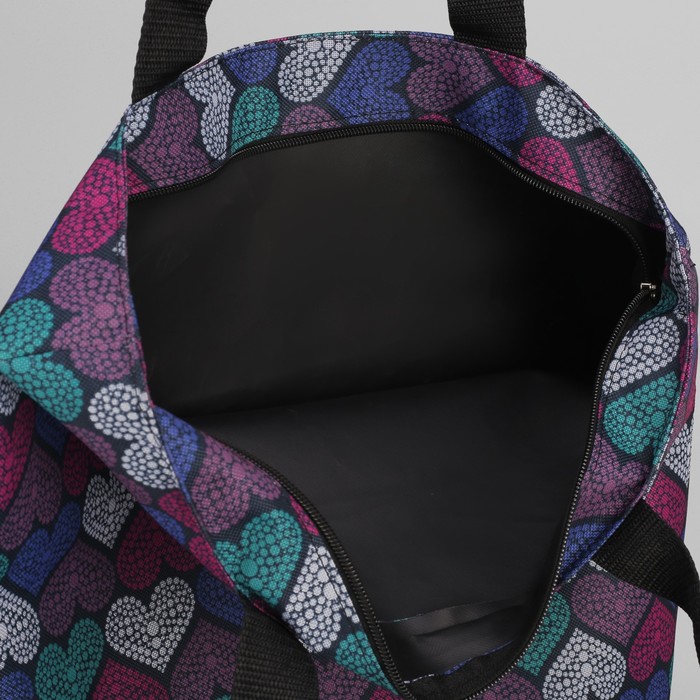 Сумка летняя, с косметичкой, отдел на молнии, принт чёрный/сердца