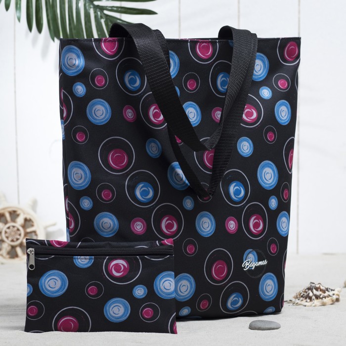 Сумка летняя, с косметичкой, отдел на молнии, принт чёрный/пузыри