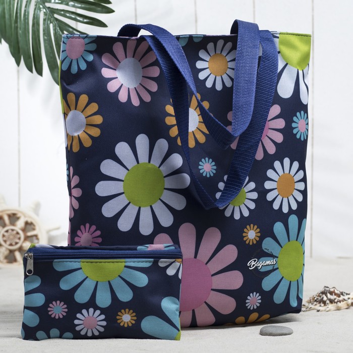 Сумка летняя "Ромашки", с косметичкой, отдел на молнии, цвет синий