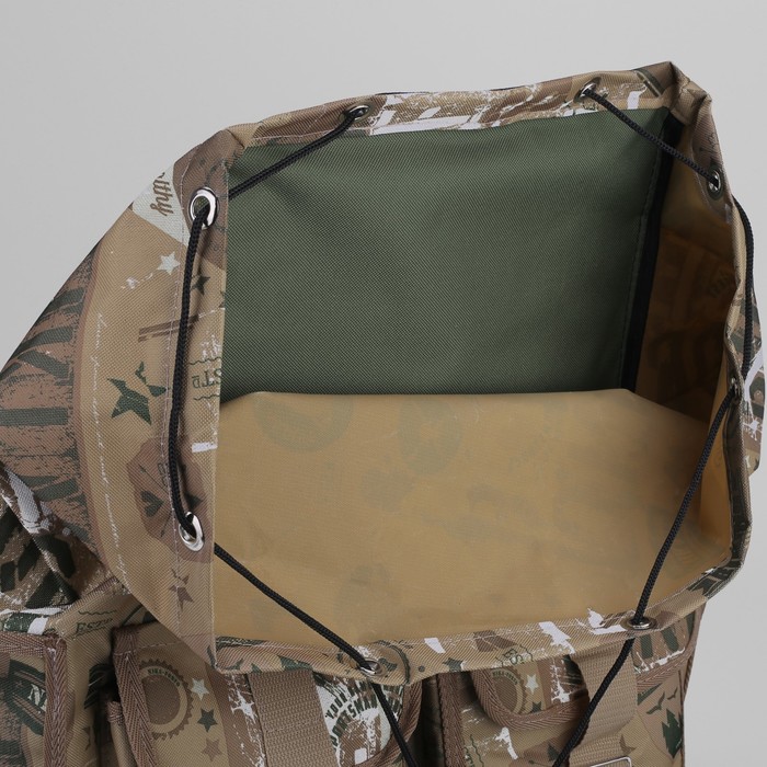 4410 Рюкзак-maxi , 35*60*26, отд на шнурке,3 н/кармана, камуфляж/беж-буквы