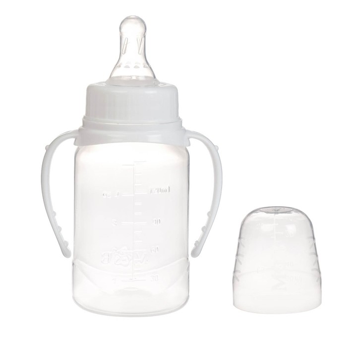 Бутылочка для кормления детская классическая, с ручками, 150 мл, от 0 мес., цвет белый