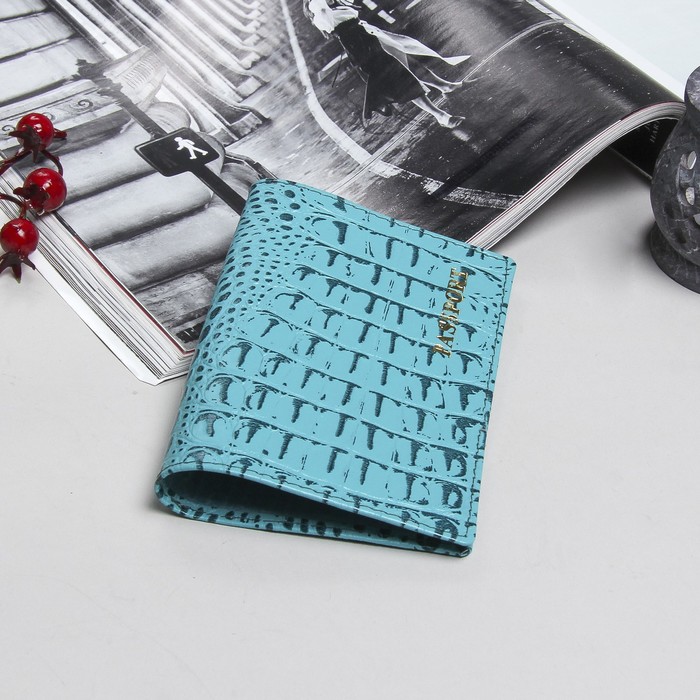 Обложка для паспорта, 2-цветный лак, цвет бирюзовый