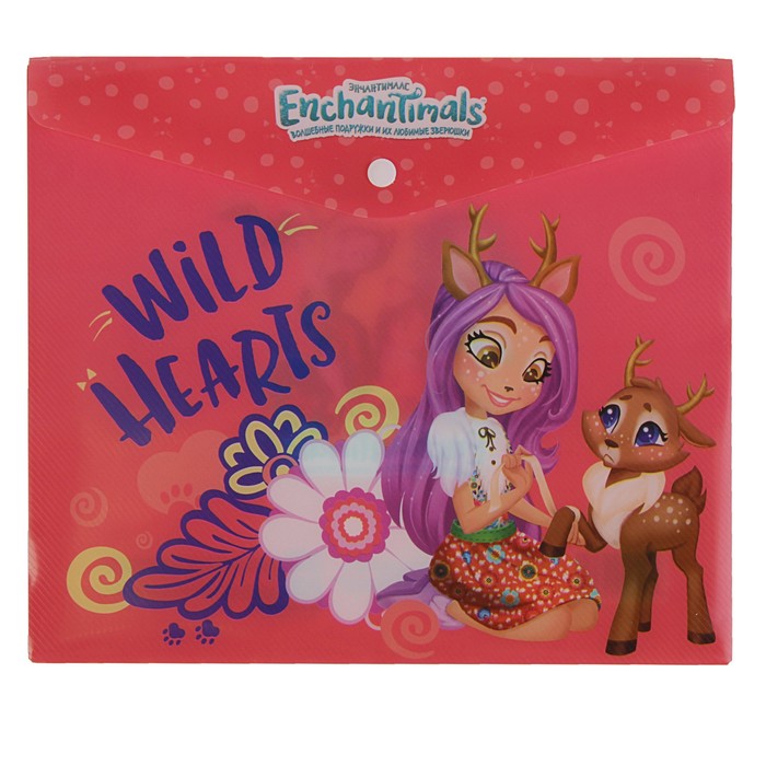 Папка-конверт на кнопке 180 мкм Mattel Enchantimals, для тетрадей, пластиковая