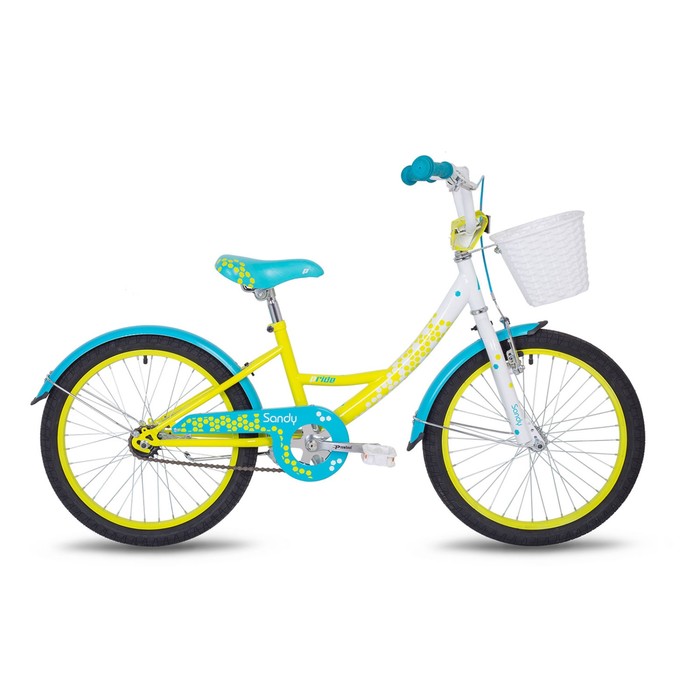 Велосипед 20" Pride Sandy, 2018, цвет белый/лайм/бирюзовый