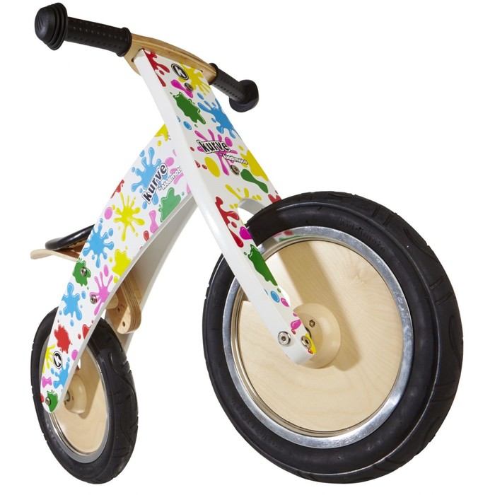 Беговел 12" Kiddimoto Kurve деревянный, цветные кляксы