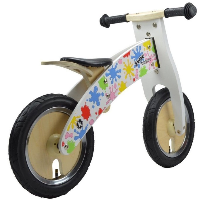 Беговел 12" Kiddimoto Kurve деревянный, цветные кляксы